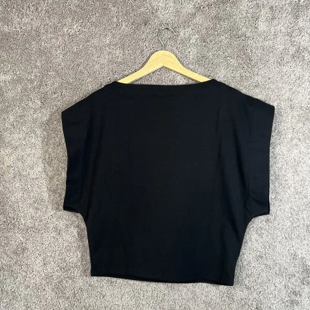 J.Crew Womens Small Black Boxy Boat Neck Short Sleeve Cotton Pullover Shirt Top